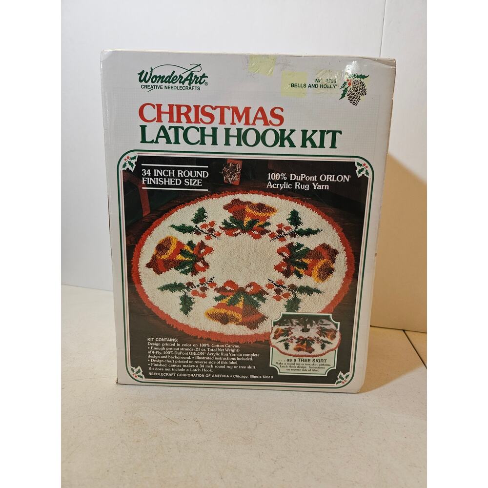 Vintage WonderArt Christmas Latch Hook Rug Kit Bells and Holly No 4796